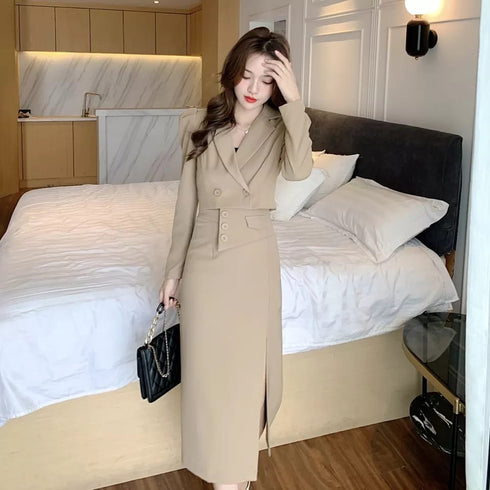 New Fashion Exclusive Two Piece Short Slim Coat with Split Skirt